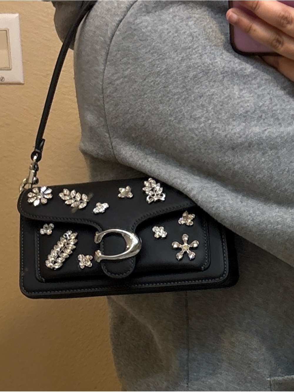 Coach Black Leather Jeweled Clutch with Silver 'C' Hardware - Picture 6 of 6